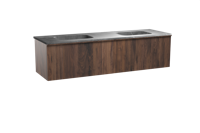 Balmani Forma zwevend badmeubel 180 x 55 cm amerikaans notenhout met Tablo Arcato dubbele wastafel in marmer pietra grey, Verticale symmetrische rechte ribbel