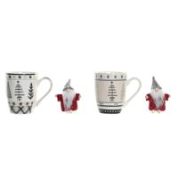 Mok DKD Home Decor Roze Zwart Porselein Bone China (360 ml) (2 Stuks)