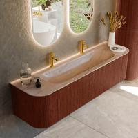 Badmeubel Mondiaz Kurve-Dlux | 170 cm | Meubelkleur Ruby | Wastafelkleur Saba | Solid surface | Wasbak midden spoelbak | 2 kraangaten