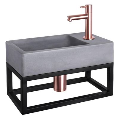 Differnz Force fonteinset - 40x22x8cm - Rechthoek - 1 kraangat - Recht rose koper kraan - met zwart frame - Beton Grijs 38.401.76
