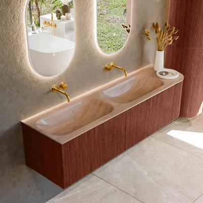 Badmeubel Mondiaz Kurve-Dlux | 165 cm | Meubelkleur Ruby | Wastafelkleur Saba | Solid surface | Dubbel / Links spoelbak | Zonder kraangat(en)