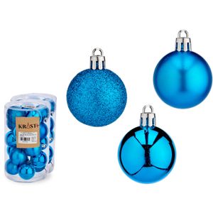 Kleine kerstballen - 40x st- helder blauw - kunststof - 4 cm -mat/glans/glitter