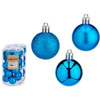 Kleine kerstballen - 40x st- helder blauw - kunststof - 4 cm -mat/glans/glitter