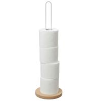 Gerimport toiletrol houder - metaal / hout - wit - 42 cm - wc rolhouder - reserverolhouder