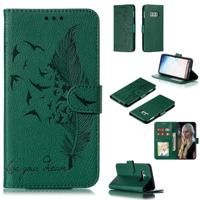 Feather patroon Litchi textuur horizontale Flip lederen draagtas met portemonnee & houder & kaartsleuven voor Galaxy S10e (groen)
