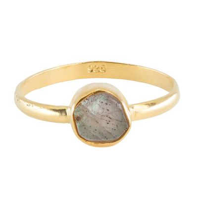 Edelsteen Ring Ruwe Labradoriet - 925 Zilver Verguld