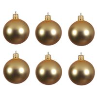 6x Gouden glazen kerstballen 8 cm mat - thumbnail