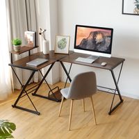 L-Vormig Hoekbureau 147 cm x 112 cm Computer Gaming Bureau met Monitor Standaard en Host Lade Walnoot - thumbnail