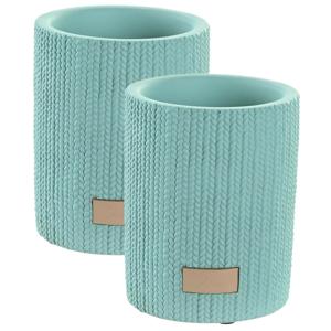 Badkamer tandenborstelhouder / drinkbeker - 2x - keramiek - mintgroen - 8 x 10 cm