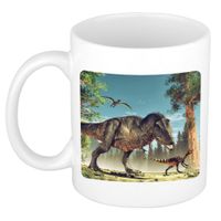 Dieren foto mok dinosaurus t-rex - dinosaurussen beker wit 300 ml