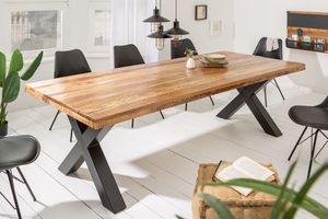 Massieve eettafel IRON CRAFT 240cm natuurlijk mangohout industrieel design X-frame zwart metaal - 6540057