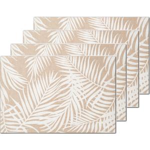 Zeller placemats palm bladeren print - 6x - linnen - 45 x 30 cm - beige/wit