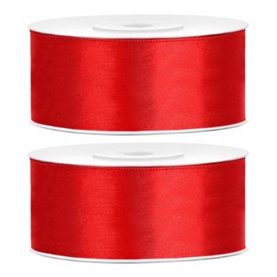 Partydeco Cadeaulint - 2x - rood - 2,5 cm x 25 meter - satijn - sierlint - inpakken - decoratie