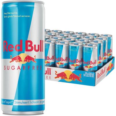Red bull energiedrank, sugarfree, blik van 25 cl, pak van 24 stuks