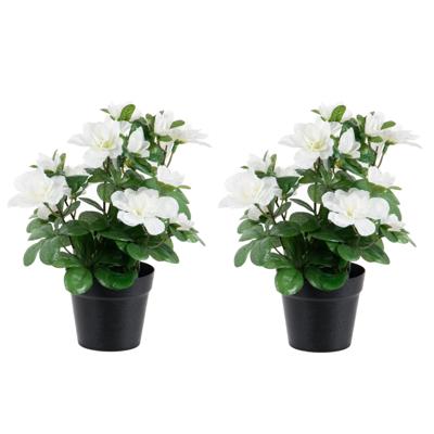 Louis Maes Azalea Kunstplant - 2x - wit - in binnenpot - H25 cm - kunstbloemen