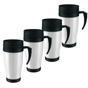 Thermosbeker/warmhoudbeker Koffie To Go - 6x - wit/zwart - 400 ml - koffie/thee bekers - dubbelwandi