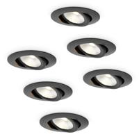 6x Lugo LED Inbouwspots - Zwart - Dimbaar - 5 Watt 450 Lumen - 2700K Warm Wit Licht - Kantelbaar - IP65 - Voor Binnen & Buiten