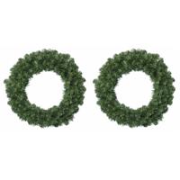 Decoris Kerstkrans - 2x stuks - groen - 35 cm - kerstversiering - dennenkrans