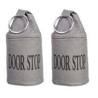 2x Canvas deurstopper grijs met ring - H15 cm - Deur vastzetter - Deurstop 2,7 kg