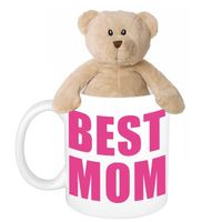 Moederdag cadeautje Best mom mok met knuffel teddybeer - feest mokken - thumbnail