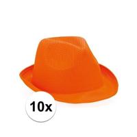 Verkleed trilby hoedje - 10x - oranje - polyester - volwassenen - Carnaval feest hoed - thumbnail