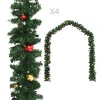 VidaXL Kerstslingers 4 st met kerstballen 270 cm pvc groen VidaXL Kerstslingers 4 st met kerstballen 270 cm pvc groen