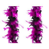 2x stuks carnaval verkleed veren Boa kleur zwart/roze mix 2 meter - thumbnail