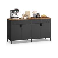 Metalen opbergkast met dubbele deur en verstelbare plank, Inktzwart-vintage bruin / 40 x 141 x 76 cm