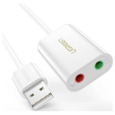 UGREEN USB-kabel USB 2.0 USB-A stekker, Jackplug-bus 3,5 mm, Jackplug-bus 3,5 mm Wit 30143