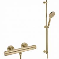 Ben Engraved Line thermostatische doucheset 15cm met gravering en 3 straalsoorten geborsteld messing pvd-coating