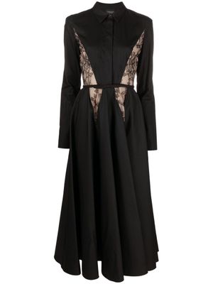 Giambattista Valli robe-chemise mi-longue à détails en dentelle - Noir