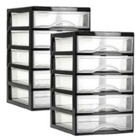 Ladeblokje/bureau organizer 2x lades - zwart/transparant - L18 x B21 x H28 cm - plastic