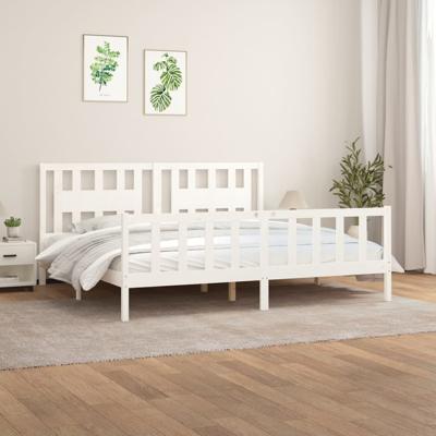 Bedframe met hoofdbord massief grenenhout wit 200x200 cm
