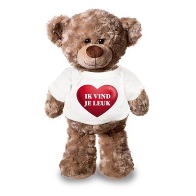 Knuffel teddybeer hartje - ik vind je leuk - 24 cm - pluche - met shirt