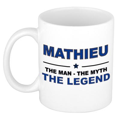 Mathieu cadeau mok - man myth legend - naam koffiemok / beker - wit en blauw - 300 ml