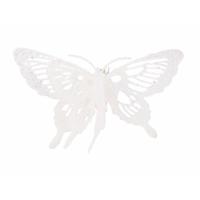 Decoratie vlinder - op clip - wit - - 15 x 11 cm - glitters - kerstvlinder - kerstversiering