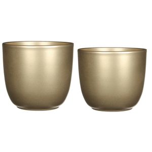 Plantenpot/bloempotten set - 4x stuks - keramiek - goud - D14.5 en D17 cm