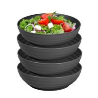 Rond bord/camping - 4x - schaaltje/diep bord - D19 cm - zwart - kunststof - onbreekbaar servies Rond bord/camping - 4x - schaaltje/diep bord - D19 cm - zwart - kunststof - onbreekbaar servies