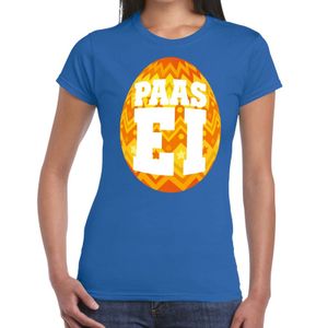 Paasei t-shirt blauw met oranje ei voor dames