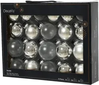 Decoris glazen kerstbal mix zilver 21 stuks