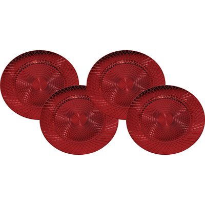 Set van 8x stuks kerstdiner onderborden rond rood glimmend 33 cm