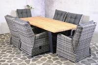 Tuinset Vinos - 6 verstelbare wicker stoelen met teakhouten tafel - Showmodel Wommelgem- - Steigerhout,Teak,Wicker- Sens-Line
