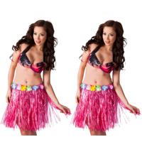 Hawaii verkleed rokje - 4x - voor volwassenen - roze - 45 cm - rieten hoela rokje - tropisch