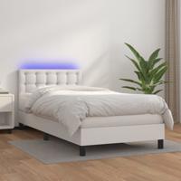 Boxspring met matras en LED kunstleer wit 90x200 cm