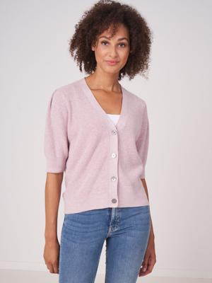 Cardigan met korte mouwen van katoen-cashmere melange