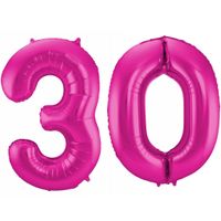 Cijfer ballonnen opblaas - Verjaardag versiering 30 jaar - 85 cm roze - thumbnail