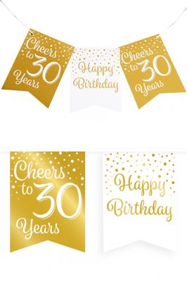 Verjaardagsslinger Vaandel 30 jaar Goud/Wit (6m)