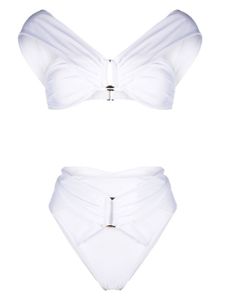 Noire Swimwear bikini froncé à taille haute - Blanc