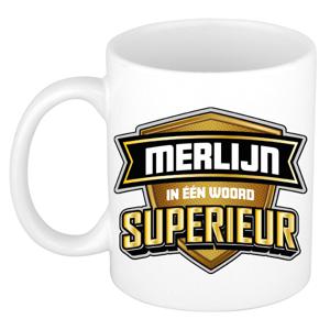 Naam mok Merlijn - wit - Superieur - keramiek - 300 ml - cadeau collega beker