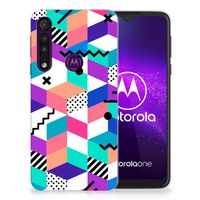 Motorola One Macro TPU Hoesje Blokken Kleurrijk